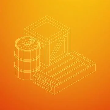 Supplies cargo concept. Pile boxes and barrels. Wireframe low poly mesh Stock Illustration