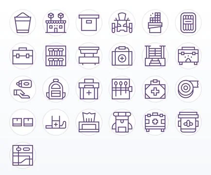 Supplies Complete Vector Package with 25 128x128 Regular Line Editable Icons Illustrazione stock