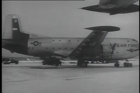 Supplies loaded in C-124 for the troops engaged in Arctic maneuver - 1956 Stock Footage 99085688