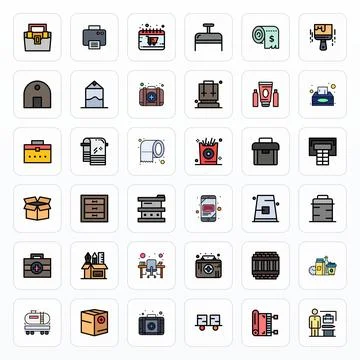 Supplies Vector Icon Library with 36 Filled Line High Resolution Editable D.. 스톡 일러스트