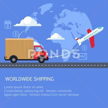 Supply and delivery logistics services in the business. Worldwide shipping Stock Illustration
