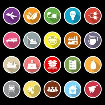 Supply chain and logistic flat icons with long shadow Stock Illustration