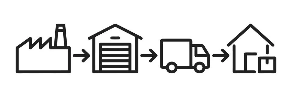 Supply chain and logistics process flow icons Stock Illustration