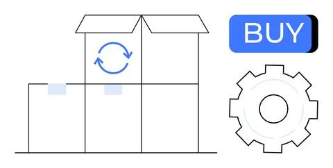 Supply Chain and Procurement Concept with Cardboard Boxes, Gear, and Buy Butt Stock Illustration