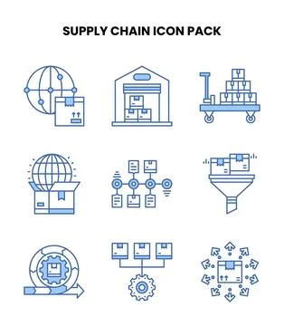 Supply Chain Blue Color Bundle Icons Pack Stock Illustration