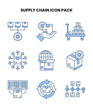 Supply Chain Blue Color Vector Icons Pack イラスト素材