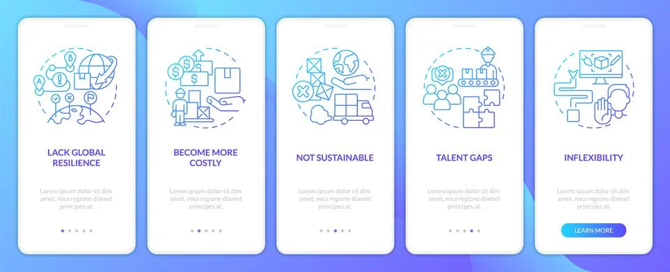 Supply chain challenges blue gradient onboarding mobile app screen Ilustração Stock