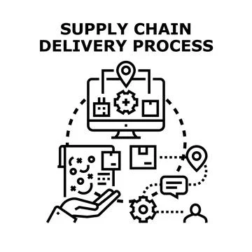 Supply chain delivery process management optimizing logistics Stock Illustration