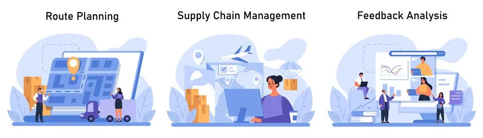 Supply Chain Efficiency set. Flat vector illustration Stock Illustration