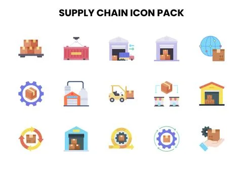 Supply Chain Flat Vector Icons Pack Ilustración de archivo