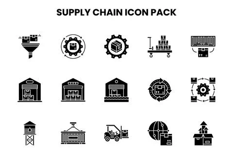 Supply Chain Glyph Bundle Icons Pack Stock Illustration