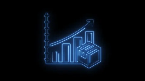 Supply chain growth chart with product box neon style animation loop Stock Footage 330784015