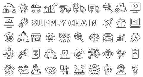 Supply chain icon set line design. Logistics, Distribution, Warehouse, Inventory Stock-Illustration