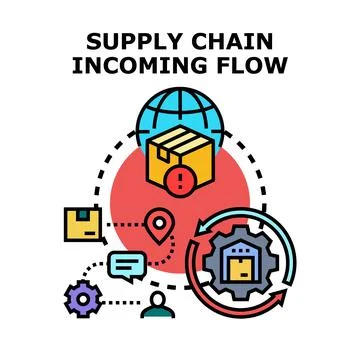 Supply chain incoming flow process management icon Stock Illustration