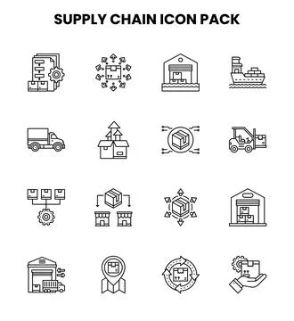 Supply Chain Line Bundle Icons Pack Stock Illustration