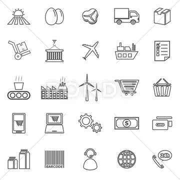 Supply chain line icons on white background Stock Illustration