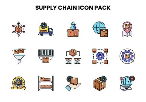 Supply Chain Lineal Color Vector Icons Pack Stock Illustration