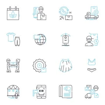 Supply Chain linear icons set. Logistics, Sourcing, Inventory, Procurement Stock Illustration