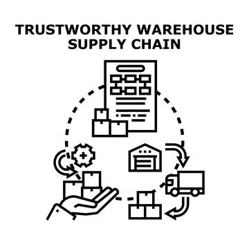 Supply chain logistics process and warehouse management concept 스톡 일러스트