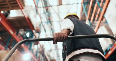 Supply chain, man and hand with cart in warehouse for transport, backlog control Stock Footage 323997735