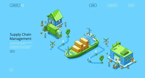 Supply chain management banner with ship Stock Illustration