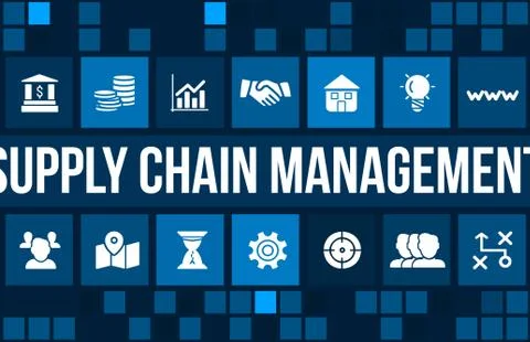 Supply chain management concept image with business icons and copyspace. Stock-Illustration
