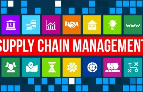 Supply chain management concept image with business icons and copyspace. Stock Illustration