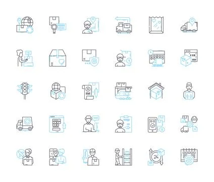 Supply chain management linear icons set. Logistics, Efficiency, Optimization Illustrazione stock