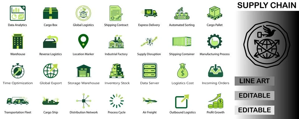 Supply-chain-management-Logistics-Distribution Network-Export Import-Freight For Stock Illustration