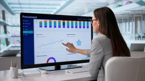 Supply Chain Manager Checking Software On Computer Video stock 331159465