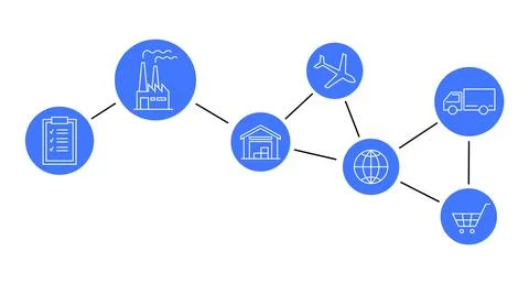 Supply Chain Network Depicting Logistics and Distribution Process Including.. Stock Illustration