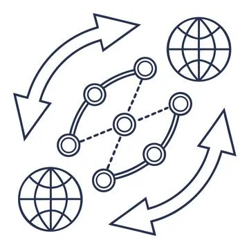 Supply Chain Network Icon Outline Vector on White, Logistics Concept Stock Illustration