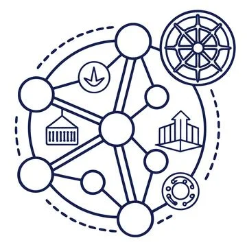 Supply Chain Network Icon Outline Vector on White, Global Trade Stock Illustration