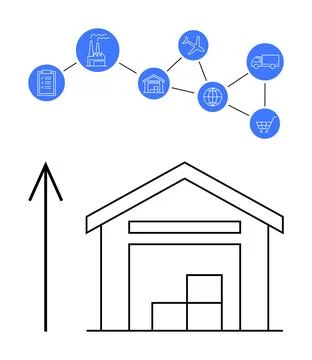 Supply Chain Network with Warehouse Icon and Storage Boxes Logistic Flow Stock Illustration