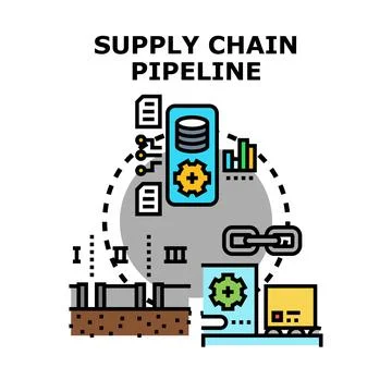 Supply chain pipeline optimizing logistics flow process 스톡 일러스트
