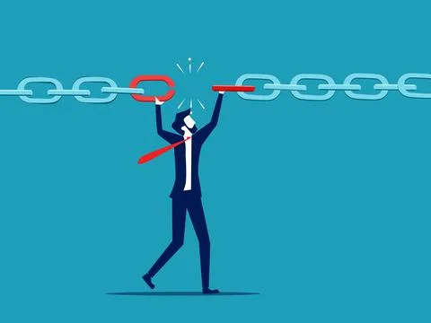 Supply chain problems. Businessmen connect chains together Stock Illustration