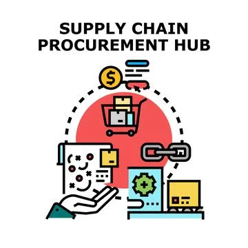 Supply chain procurement hub connecting global logistics operations Stock Illustration