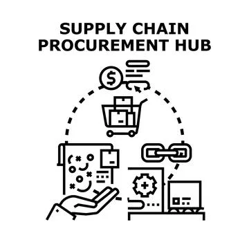 Supply chain procurement hub connecting global logistics operations Stock Illustration