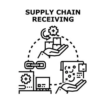 Supply chain receiving process delivering goods to warehouse Stock Illustration