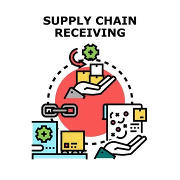 Supply chain receiving process delivering goods to warehouse Stock Illustration