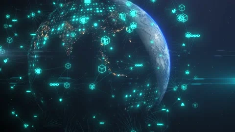 Supply chain smart contract computer code agreement on blockchain network 库存影片 171257175