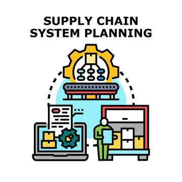 Supply chain system planning optimizing logistics management Stock Illustration