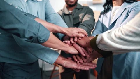 Supply chain, teamwork and business people with stack of hands for unity Stock Footage 341663599