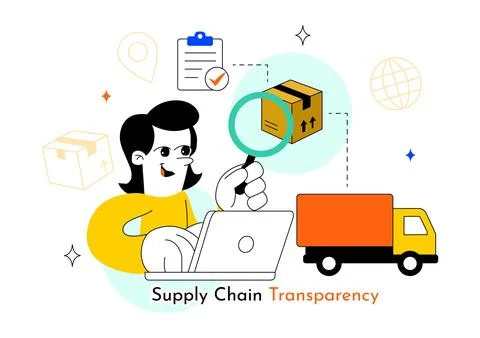 Supply Chain Transparency Vector Illustration Featuring Logistics Tracking,.. 스톡 일러스트