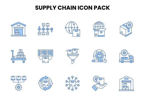 Supply Chain Two Color Blue Graphics Icons Pack Stock Illustration