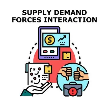 Supply demand forces interaction concept communicating market Stock Illustration