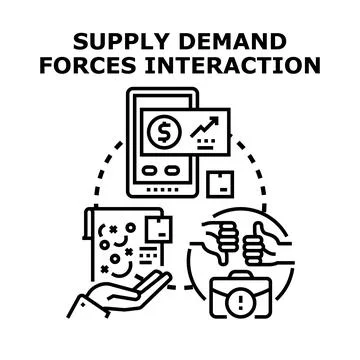 Supply demand forces interaction concept communicating market Stock Illustration