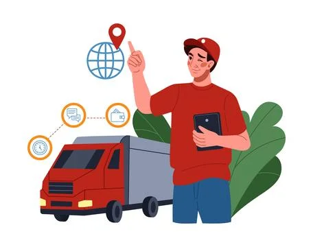 Supply export. Cargo delivery. Freight international transportation. Automobile Stock Illustration