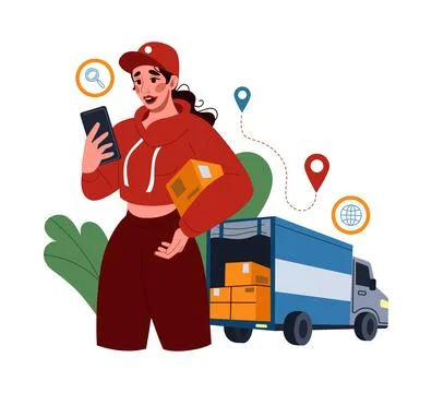 Supply export. Cargo delivery. Freight transportation. Auto truck. Boxes in c Stock Illustration