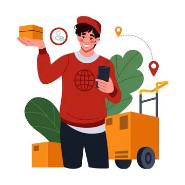 Supply export. Cargo delivery. Freight international transportation. Courie.. Stock Illustration